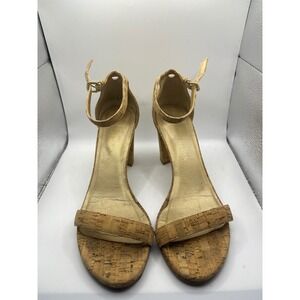 Stuart Weitzman Cork Block Heel Ankle Strap Sandals Women's Size 8 M